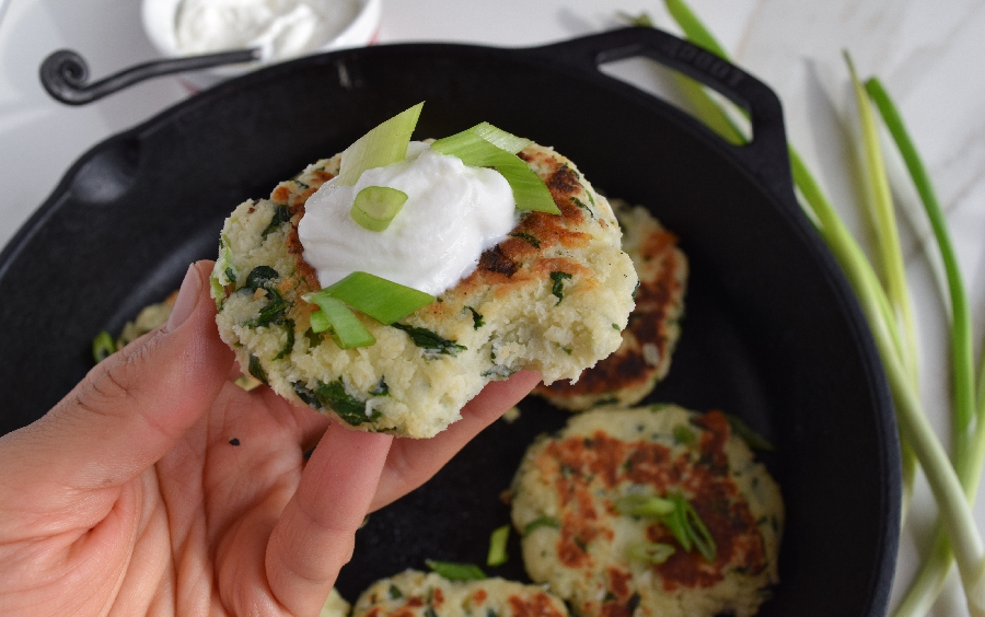 Spinach and Cheese Potato Fritters- Thanksgiving Leftovers