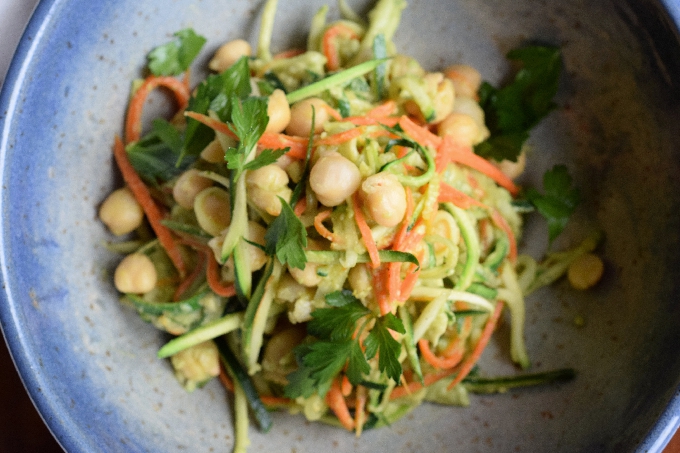 Zucchini and Carrot Noodles with Avocado Sauce