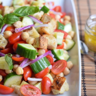Chickpea panzanella salad. A perfect summer side. #healthy #vegan