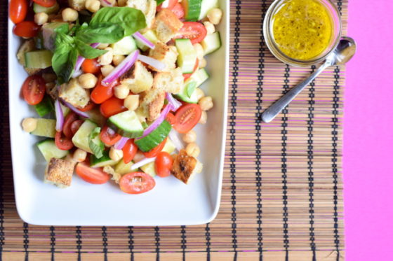 Chickpea panzanella salad. A perfect summer side. #healthy #vegan