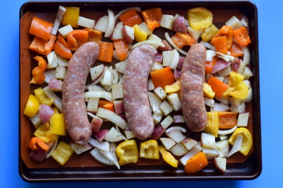 sausage and za'atar veggies sheet pan dinner