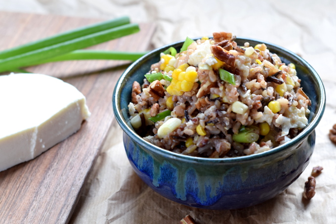 Wild rice salad with corn and queso fresco