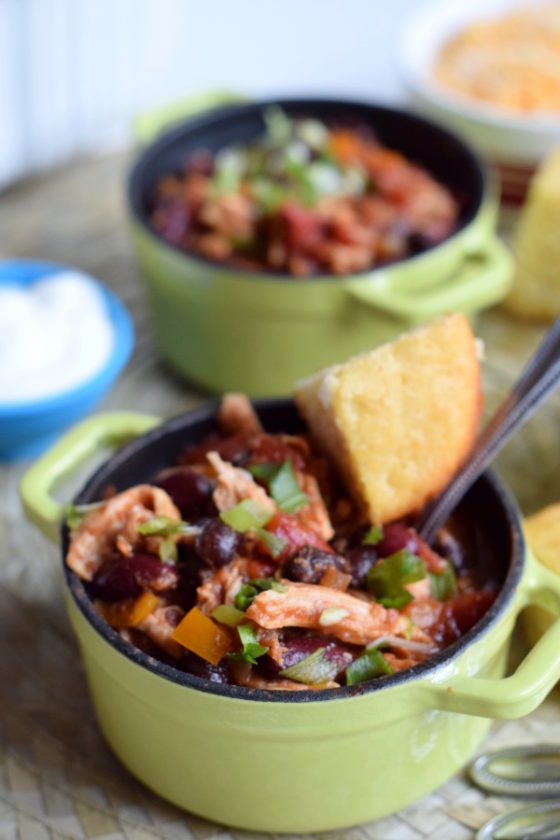 Slow Cooker Chicken and Bean Chili #Slow Cooker #Gluten-free #Paleo #Dairy-Free