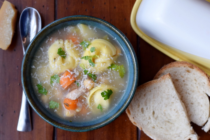 Slow Cooker Tortellini Soup {with leftover Turkey or Vegetarian version}